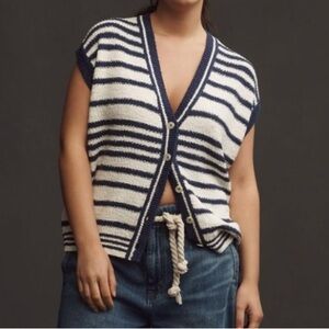 Anthropologie Maeve Slouchy Sweater Vest Navy and White Size XL